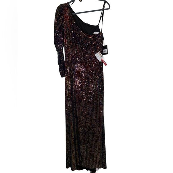 NWT Mac Duggal one sleeve iridescent sequin column gown size 8 26591 - Picture 4 of 11
